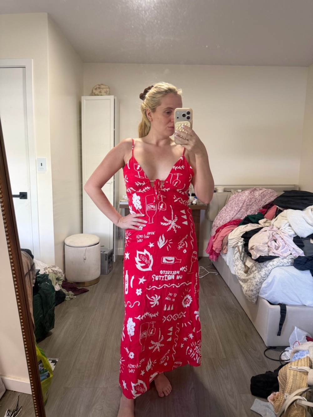 Red Printed Spaghetti-Strap Maxi Dress italy